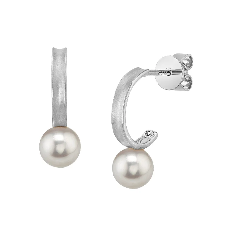 Best hoop earrings with delicate chain details for a trendy and stylish design-White Akoya Pearl Huggie Helena Earrings