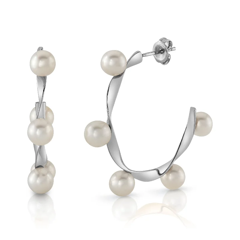 Hoop earrings with luxe velvet finishes for a rich and luxurious touch-White Freshwater Cultured Pearl Hoop Kinsley Earrings