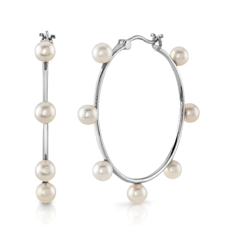 Hoop earrings with faceted crystals for added sparkle and shine-White Freshwater Pearl Hoop Kylie Earrings