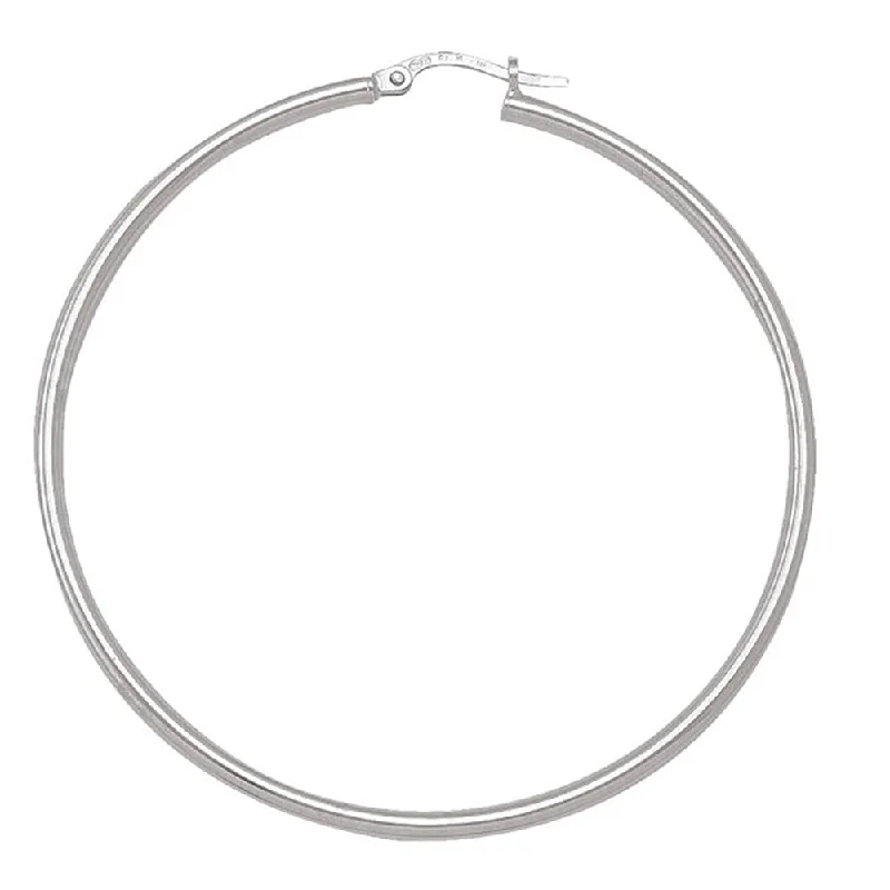 Best hoop earrings with textured silver for a rustic and organic finish-White Gold High Polish Plain Tube Hoop Earrings