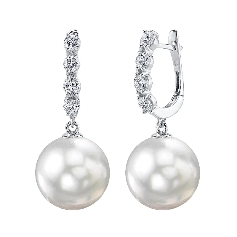 Hoop earrings with snake print designs for an edgy, wild appearance-White South Sea Pearl & Diamond Artemis Earrings