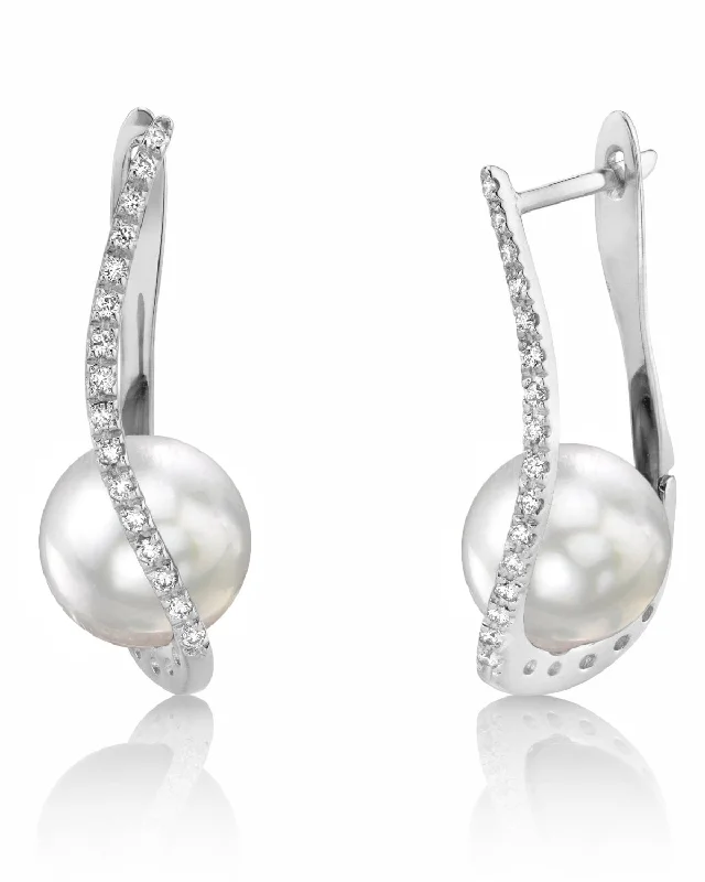 Hoop earrings with spiral designs for a dynamic and fluid look-White South Sea Pearl & Diamond Illusion Earrings