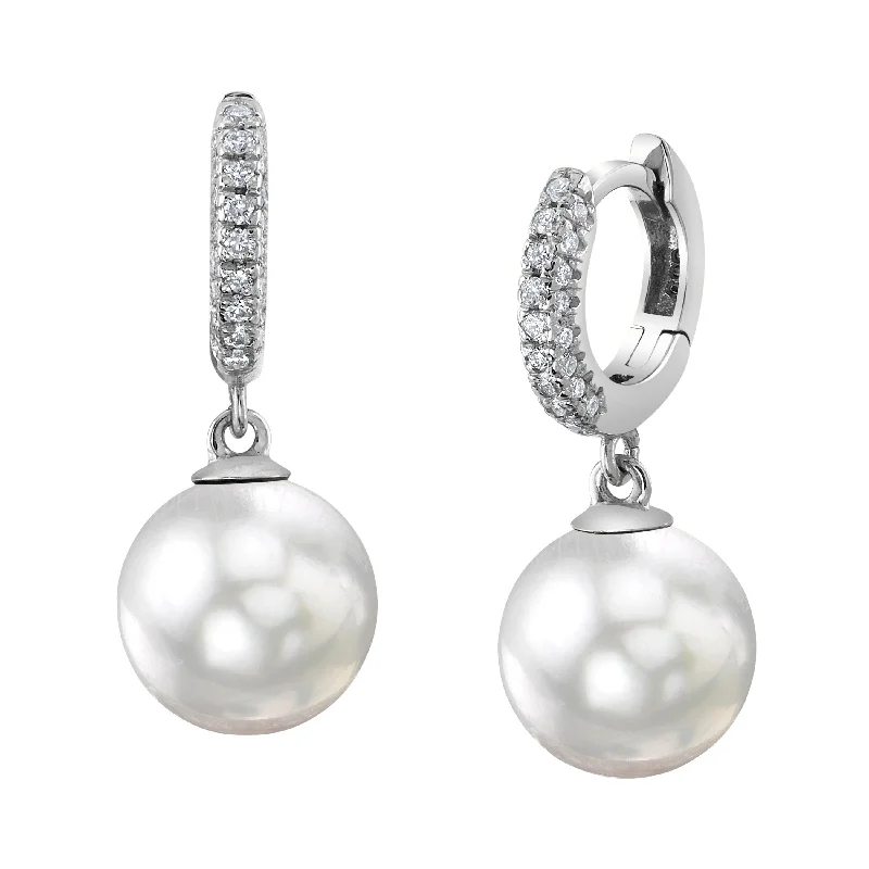 Best hoop earrings with asymmetrical designs for a fashion-forward, avant-garde look-White South Sea Pearl & Diamond Huggie Eileen Earrings