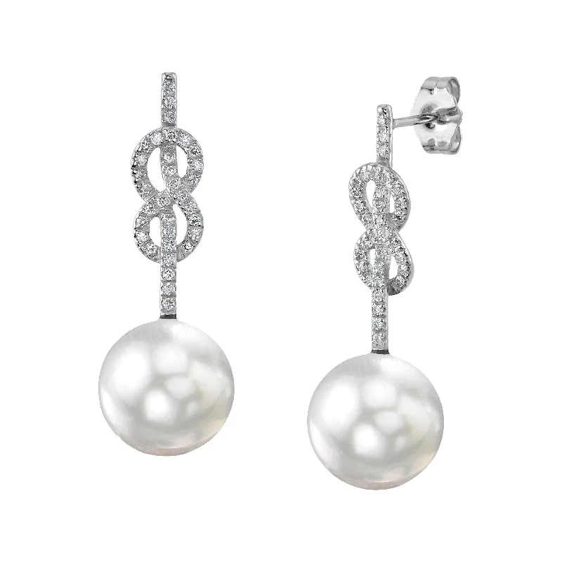 Hoop earrings with luxe velvet finishes for a rich and luxurious touch-White South Sea Pearl & Diamond Levana Infinity Earrings