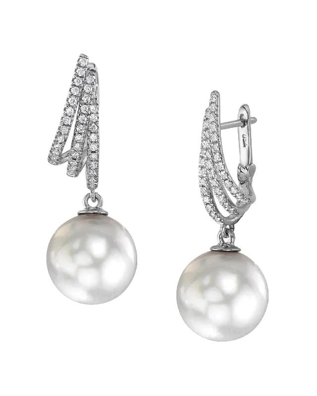 Hoop earrings with satin finishes for a smooth and elegant appearance-White South Sea Pearl & Diamond Mogul Dangle Earrings