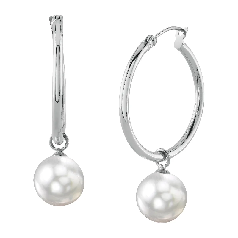 Hoop earrings with colorful beads for a fun and playful vibe-White South Sea Pearl Hoop Leane Dangling Earrings