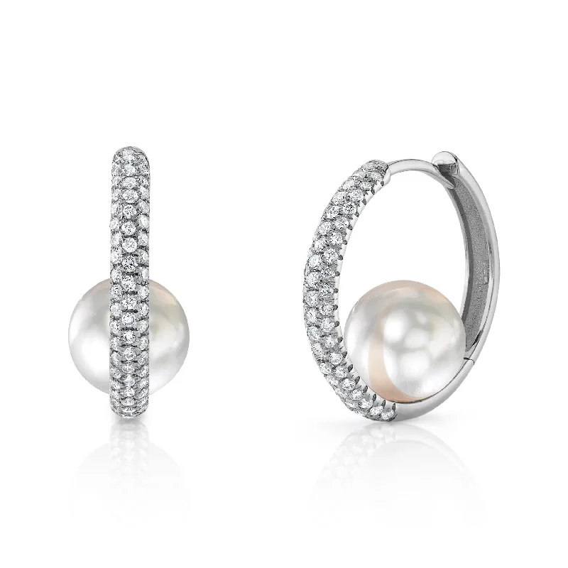 Best hoop earrings with vintage-style detailing for a nostalgic and timeless look-White South Sea Pearl & Diamond Enchantment Hoop Earrings