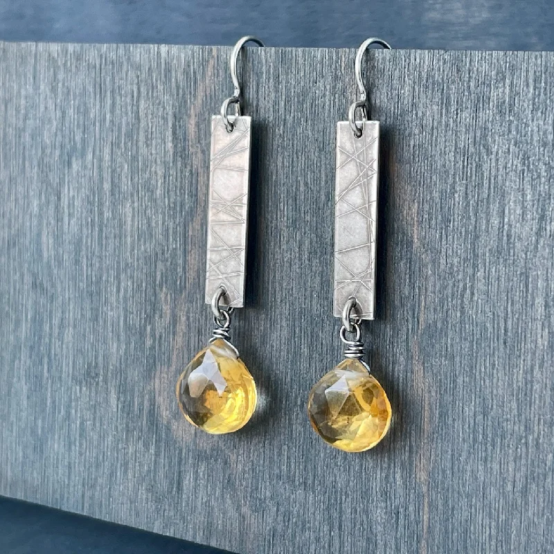 Best hoop earrings with hammered gold for a rustic yet elegant look-Citrine Strip Earrings