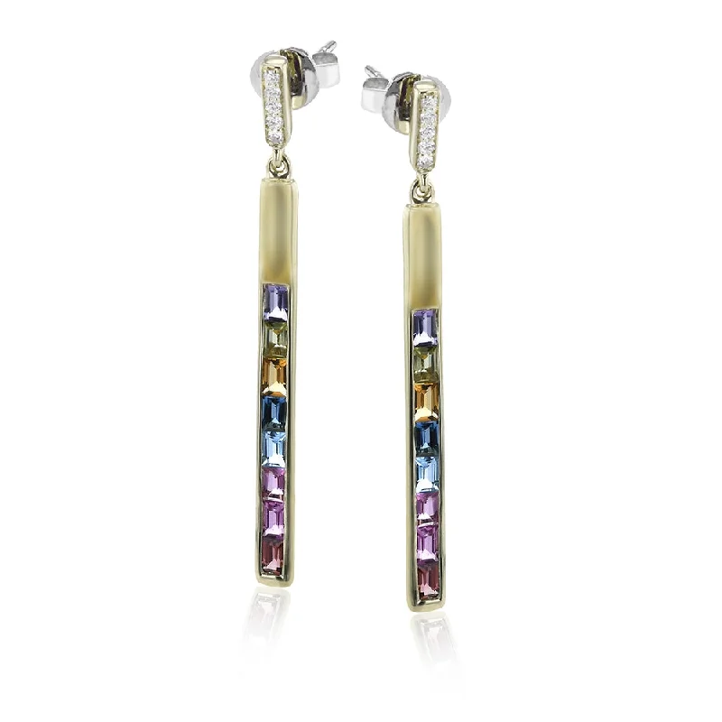 Hoop earrings with diamond-cut surfaces for added sparkle and shine-Zeghani Happy Color Gemstone Drop Bar Earrings