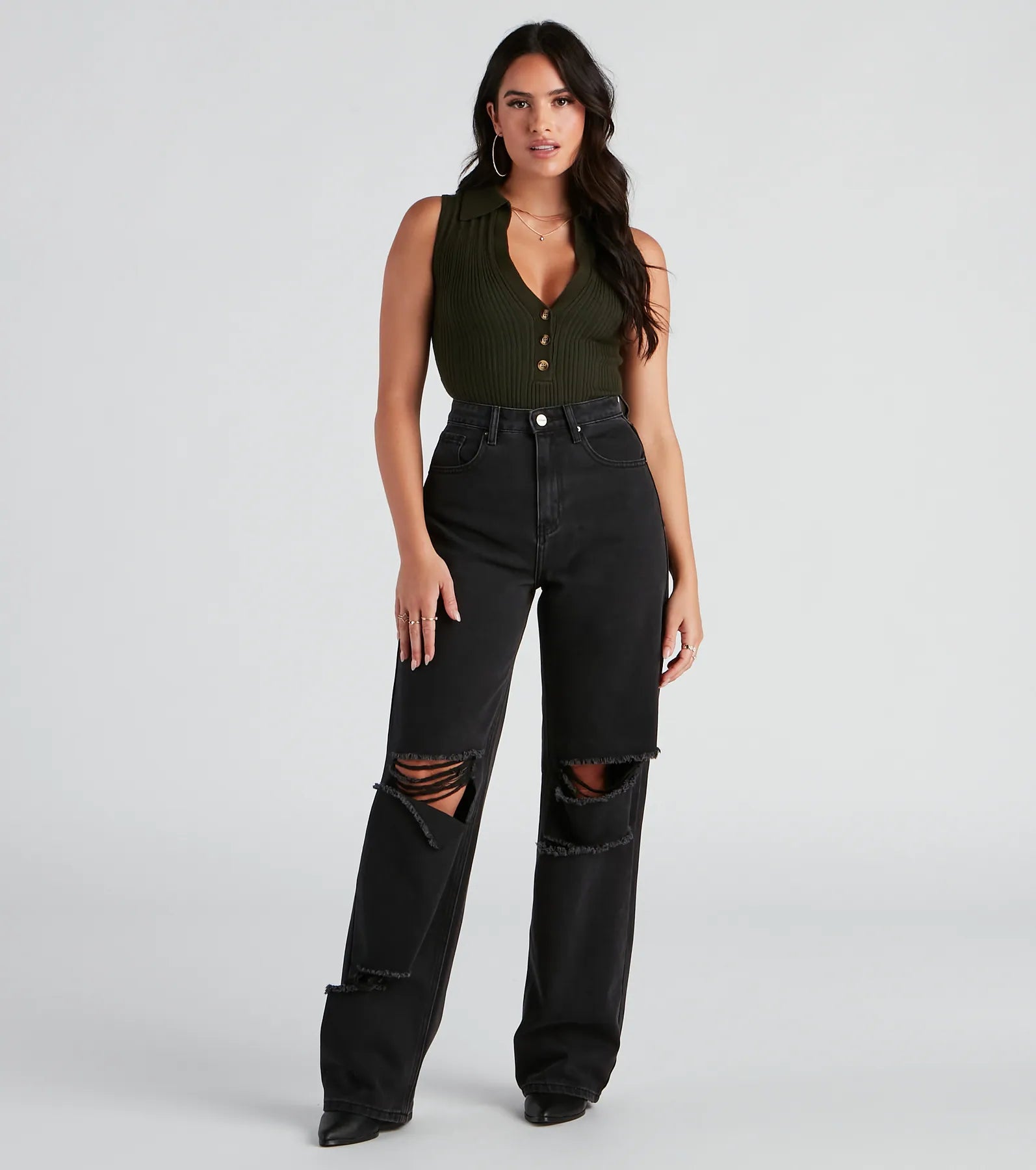 Studded Jeans for Punk -Effortless Edge Wide-Leg Denim Jeans