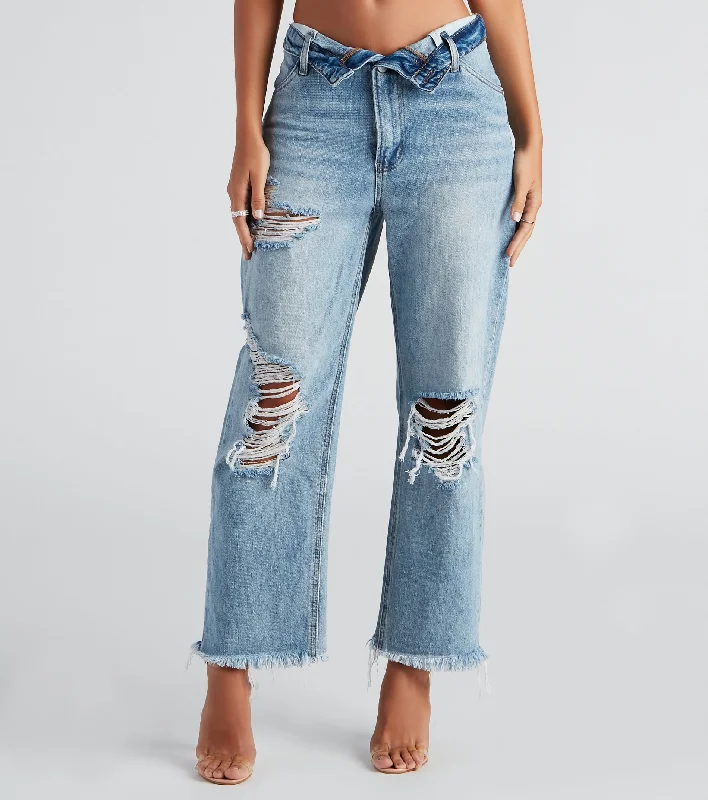 Rolled Shorts Jeans for Style -Flip The Switch Low-Rise Straight Leg Denim Jeans