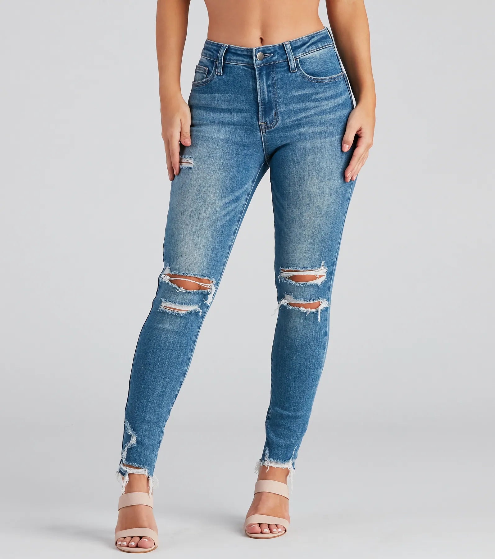 Painted Back Pocket Jeans for Artistic -Harper Mid Rise Skinny Jeans By Windsor Denim