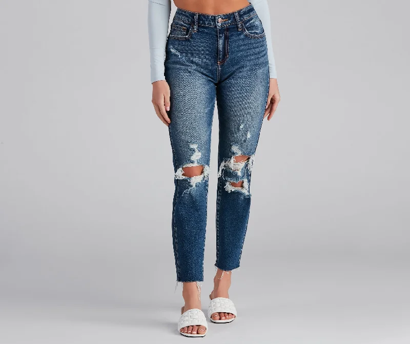 Work Jeans for Tough Jobs -High-Rise Destructed Ankle Jeans