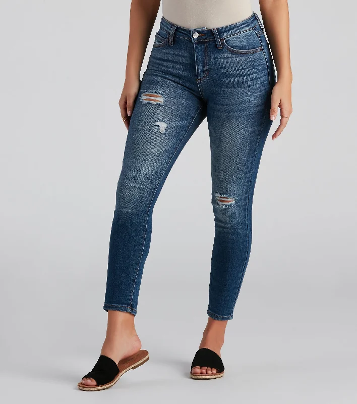 Camping Jeans for Wilderness -Hit The Jackpot Mid Rise Skinny Jeans