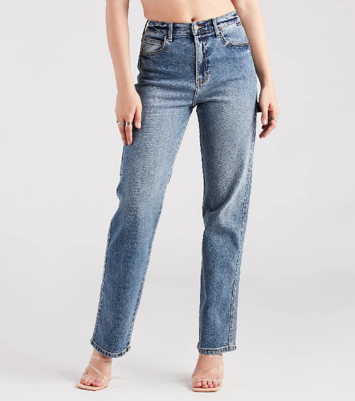 Faded Jeans for Laid-back -Hit The Jackpot Mid-Rise Straight-Leg Denim Jeans