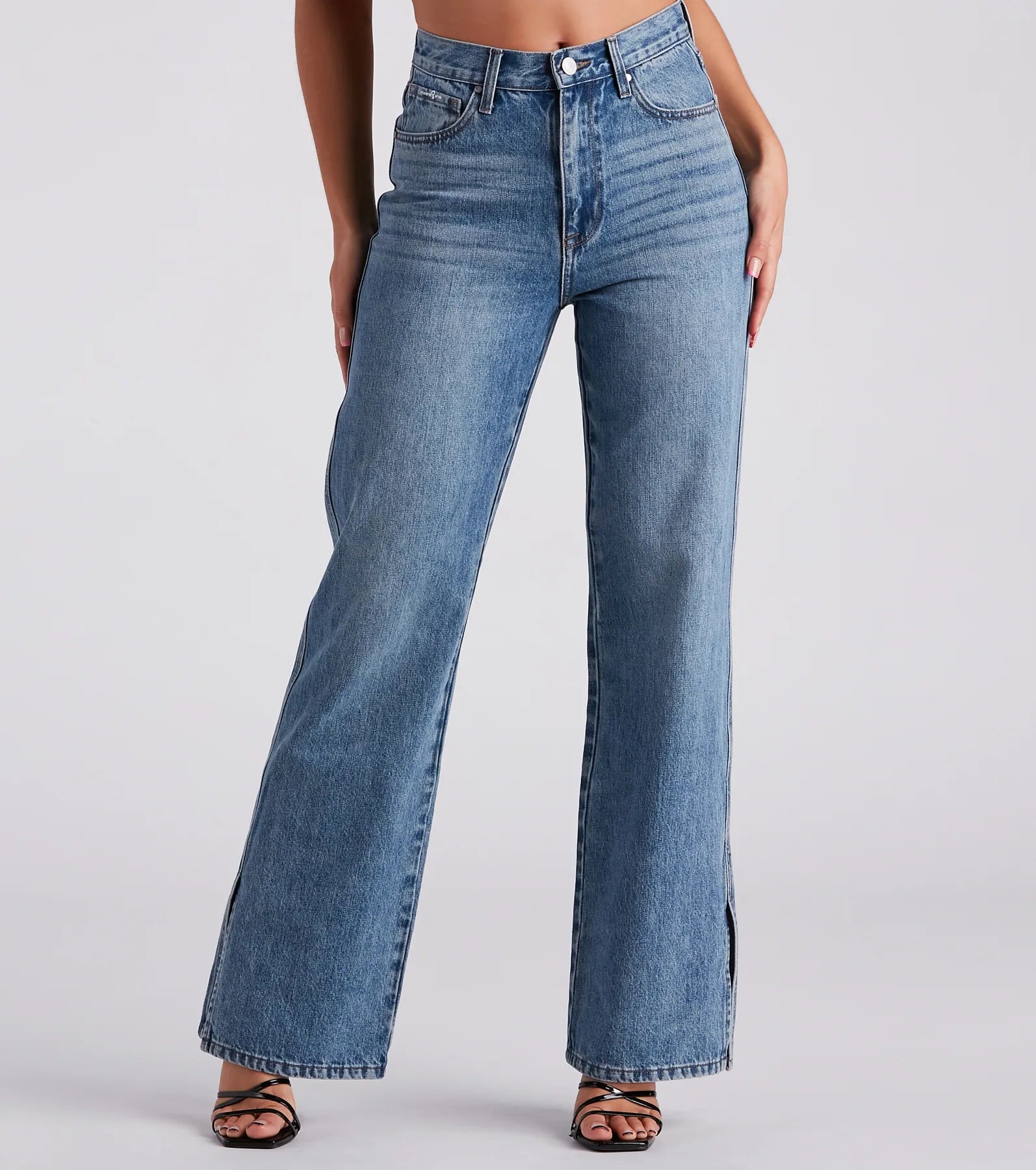 Cargo Jeans for Utility -Low-Key Slay High Rise Wide Leg Slit Denim Jeans