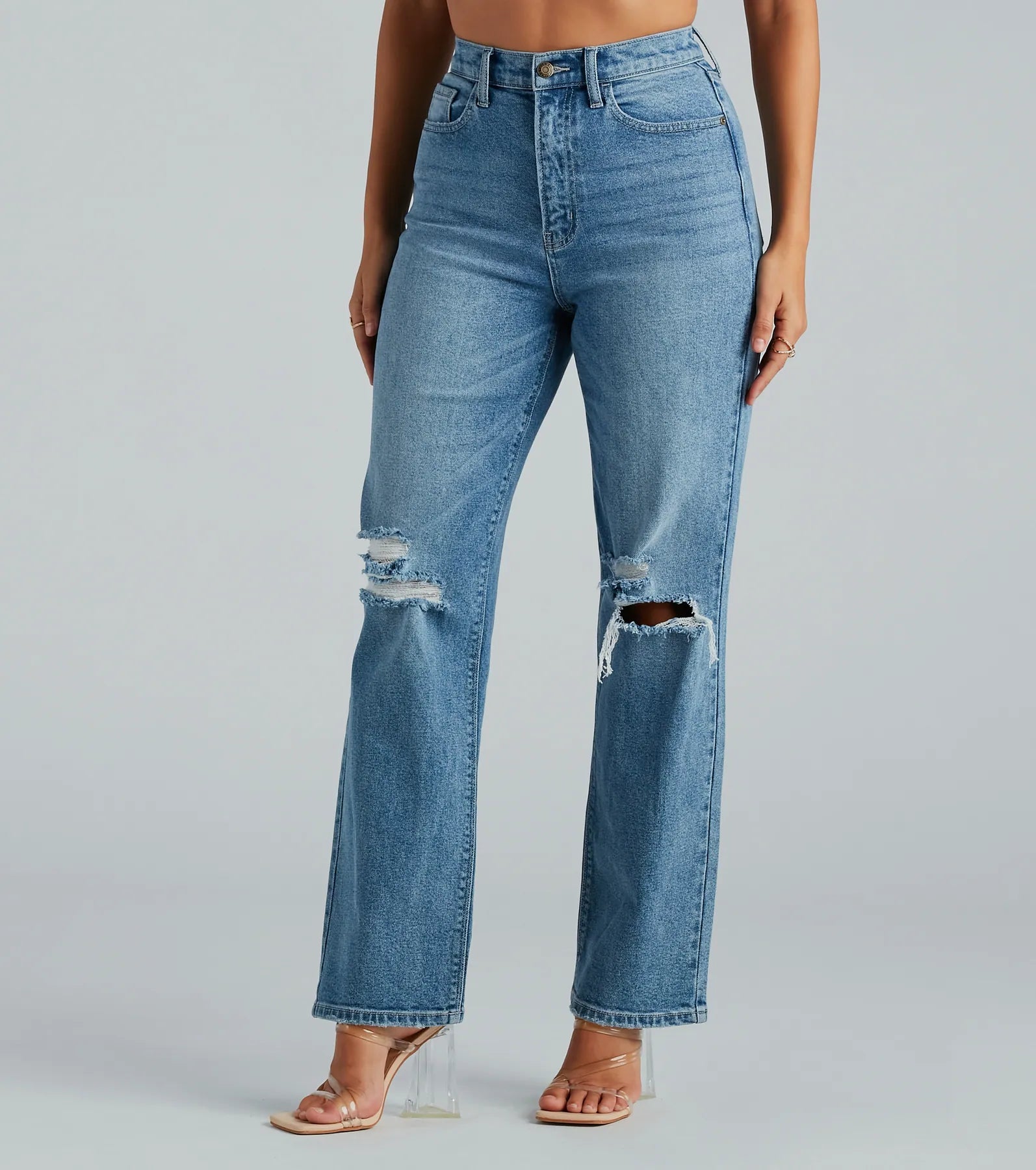 Colored Jeans for Variety -Perfect Pair High-Rise Destructed Straight-Leg Jeans