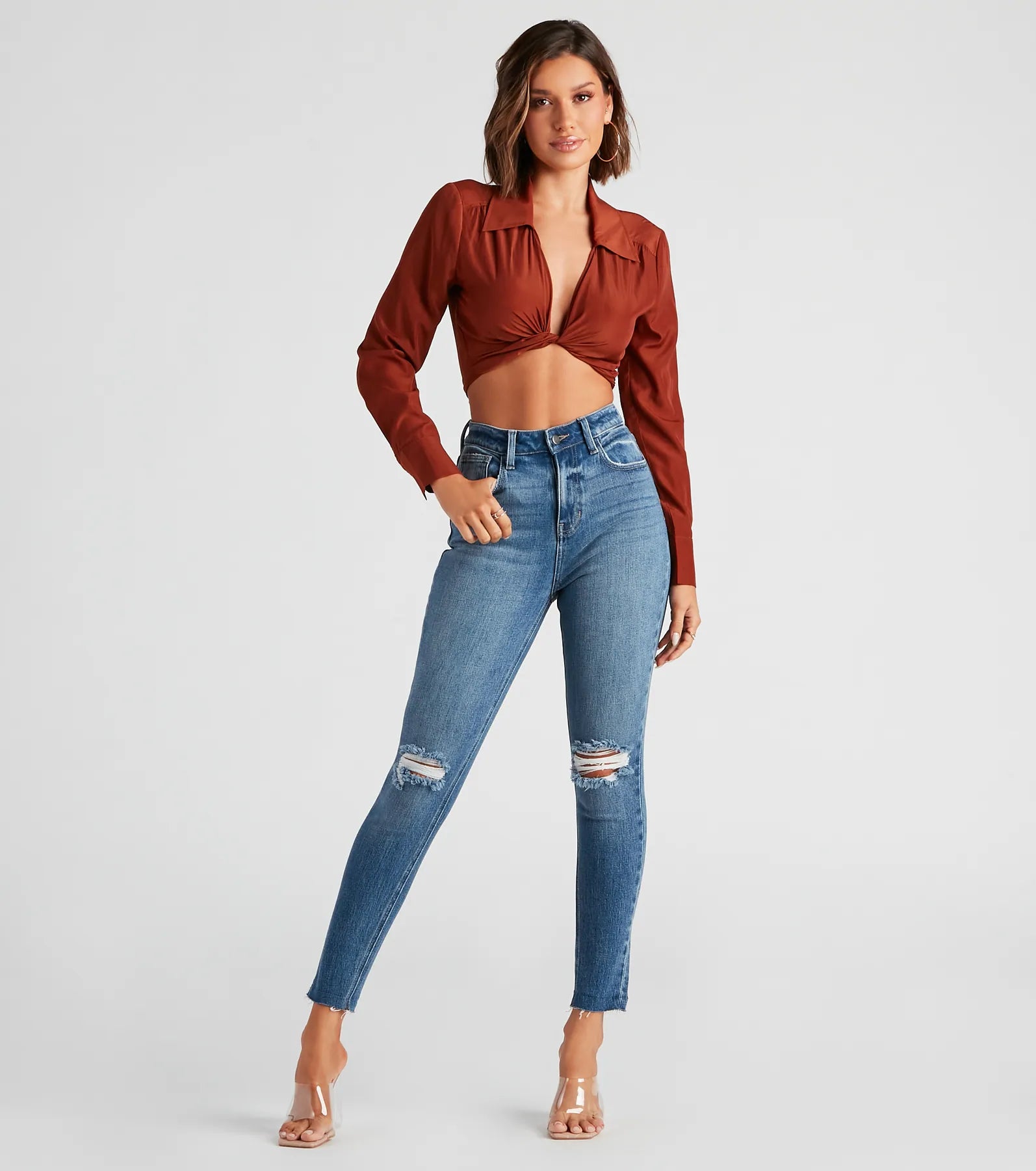 Light Wash Jeans for Casual -Taylor High Rise Skinny Distressed Jeans By Windsor Denim