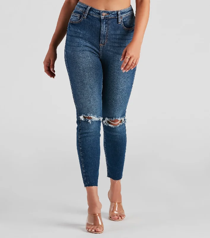 Zipper Fly Jeans for Convenience -Trendy Distressed High-Rise Ankle Jeans